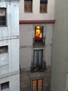 Peeking at another building from our apartment
